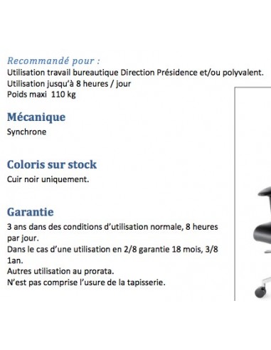 Fauteuil Président Quentin en cuir avec système synchrone - Sitek