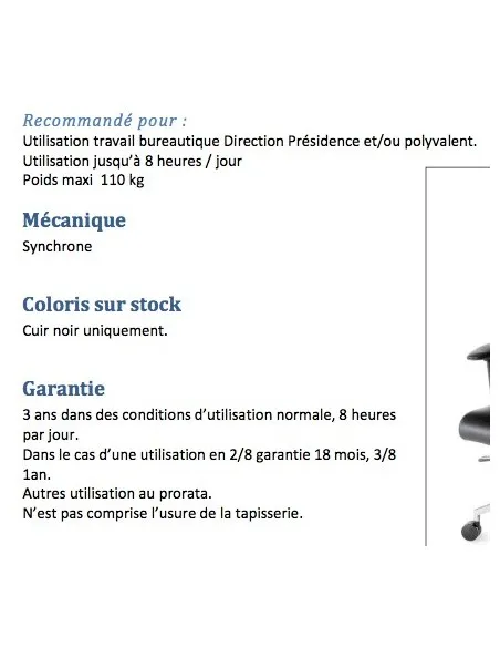 Fauteuil Président Quentin en cuir avec système synchrone - Sitek