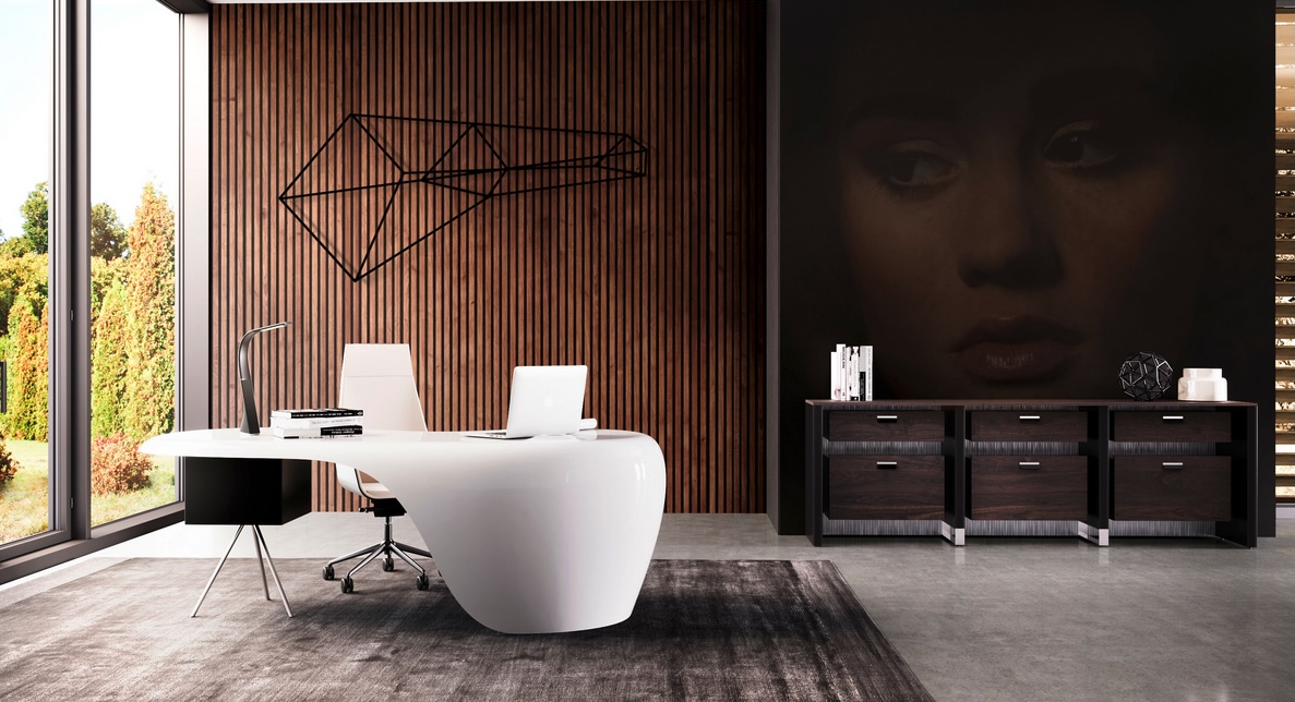 bureau de direction laqué dellarovere série uni, coloris blanc