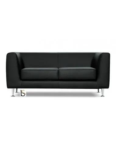 Banquette d accueil noir en cuir avec dossier et pieds métalliques.
