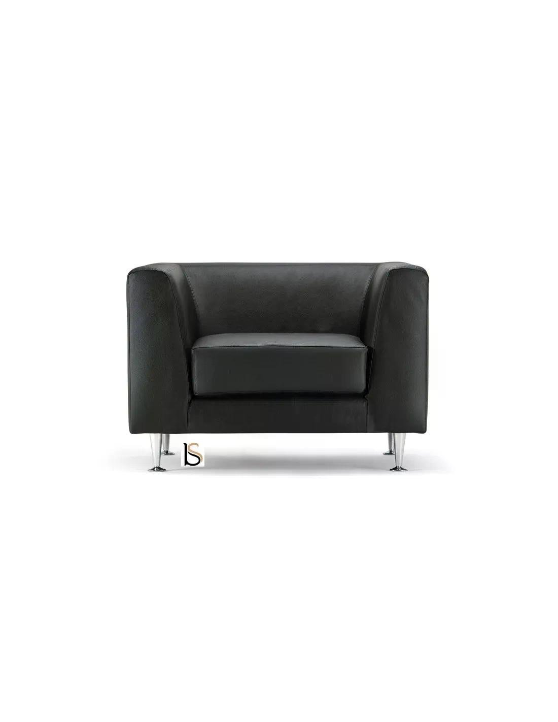 Chaise d’accueil noire avec assise et dossiers confortables sur pieds métalliques.