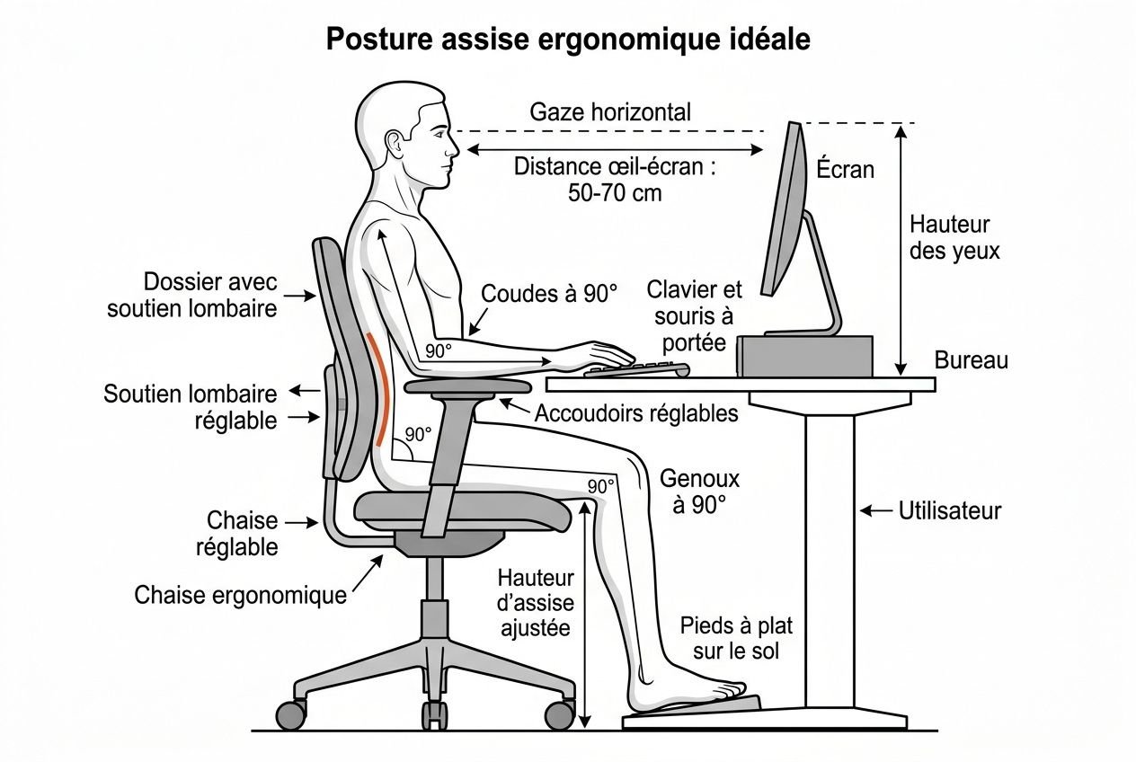 Schéma ergonomique d'une posture de travail correcte