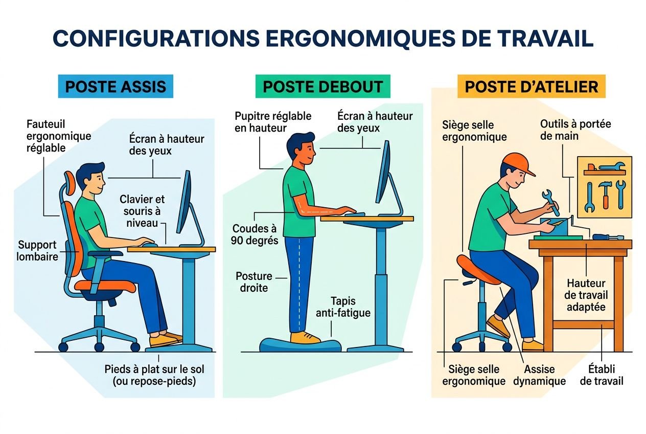 Trois types de postes de travail ergonomiques