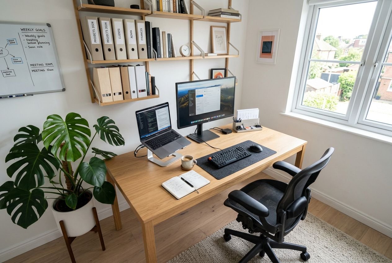 Vue d'ensemble d'un bureau professionnel organisé