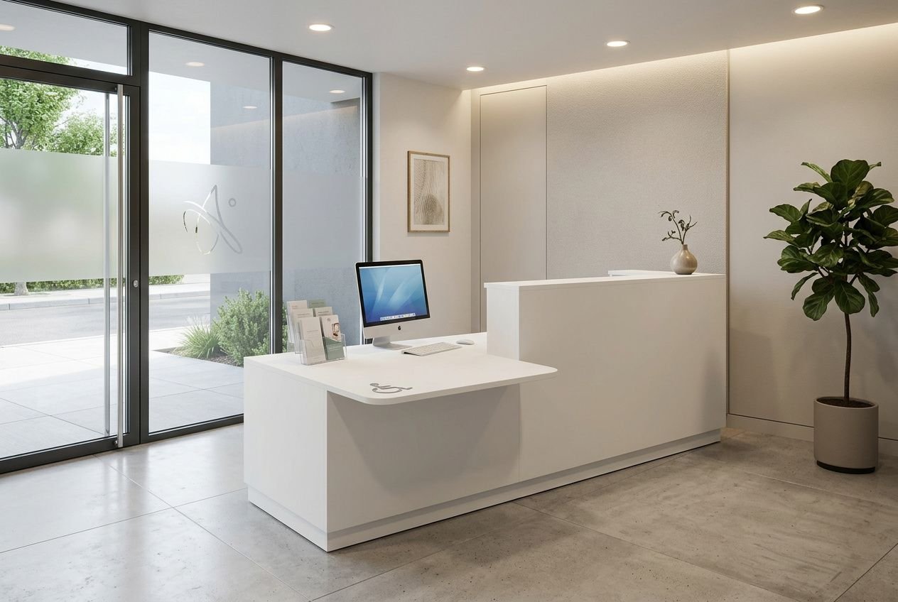 Banque d'accueil : comptoir et bureau de réception design